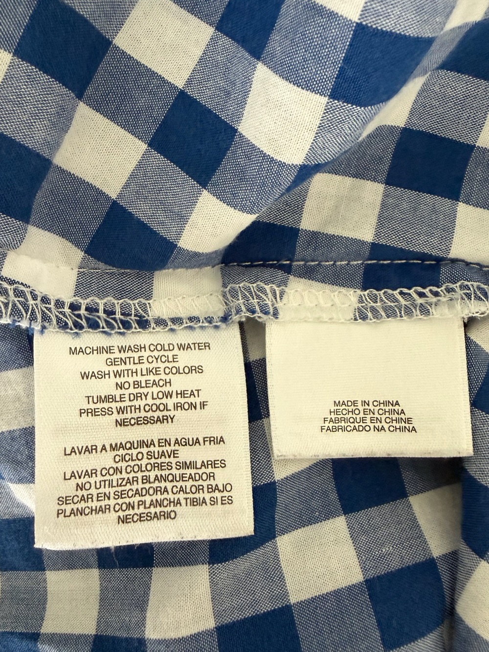 Anne Klein Blue Gingham Shirt Coastal Preppy Hamptons Chic Roll Tab Euro Summer - Picture 15 of 15